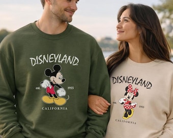 Retro Disneyland Mickey Minnie-koppel bijpassend T-shirt, hoodie en sweater, vintage Disney-valentijnscadeau voor koppels