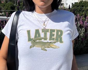 Later Gator Vintage 90er Jahre Y2K, abgeschnittenes T-Shirt, Grafik-Alligator-Druck, Retro-Stil, Funky Fashion Statement, trendige Kleidung, Kinder-T-Shirt