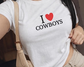 Ich liebe Cowboys Baby T-Shirt, Western Grafik T-Shirt, Cowgirl Ästhetik Top, Country Style Shirt, trendiges Baby T-Shirt