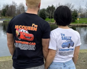 T-shirt abbinata L.McQueen e Sally - Felpa con cappuccio, maglietta Saetta McQueen - Coppia Sally, maglietta regalo di San Valentino per lei e per lui