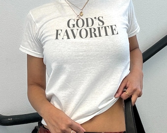 God's Favorite Baby Tee: Y2K Fitted Crop Top Style Youth Shirt