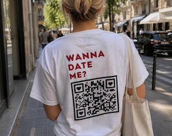 Personalisiertes QR-Code Baumwoll-T-Shirt - Wanna Date / Marry Me