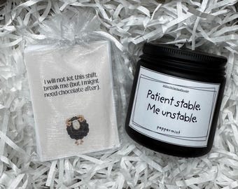 Night Shift Nurse Gift Set – Funny Nurse Survival Kit with Snarky Affirmation Cards & Soy Candle | ICU Nurse Gift, RN Self Care Humor
