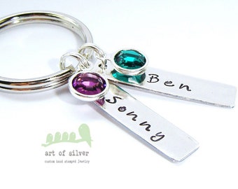 Personalized keyring -  Hand stamped Keychain - Name stamp charms - Mom or Dad