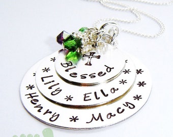 Hand stamped grandma necklace - Name jewelry- personalized necklace up to 5 kid's names