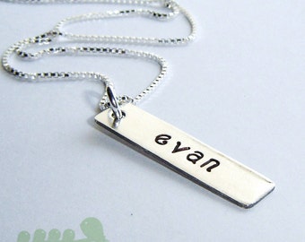 Name Charm -Personalized handstamped bar charm necklace- One Silver Bar 22 Gauge Thick  with no birthstone