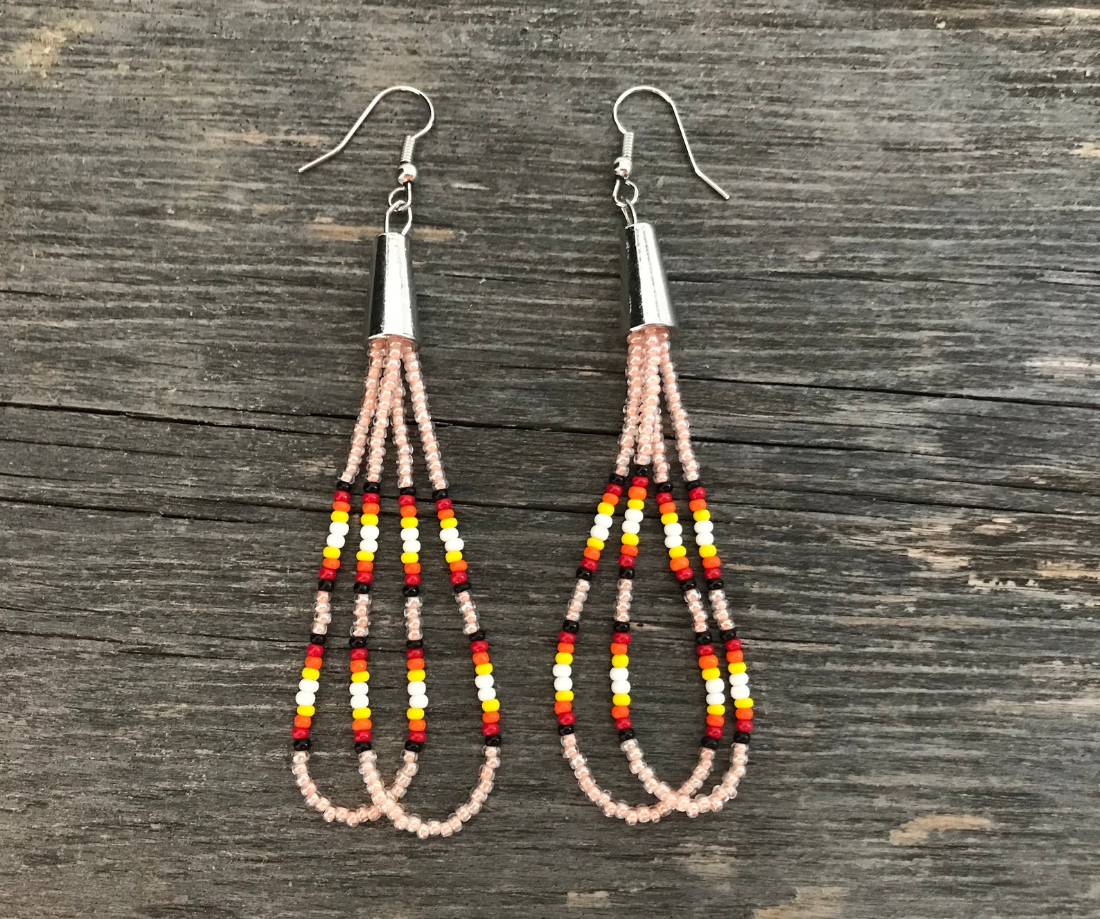 Native American Beaded Earrings Cone LOOP TASSEL long Etsy