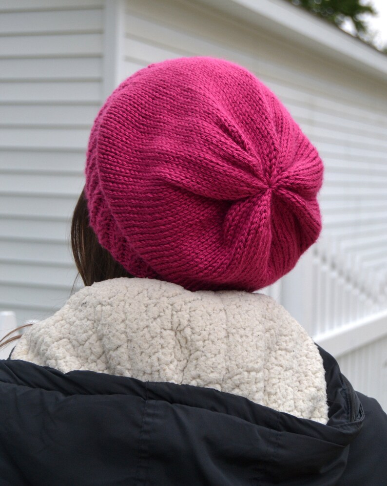 Download Caroline: FUCHSIA Knit Slouch Beanie Mock Cable Brim Hat ...