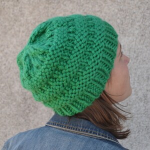 Boxcar: KELLY GREEN Knit Chunky Beanie Hat Hand Knit Green Bay bulky oversized soft ribbed banded warm gender neutral style gift boho 1895 image 1