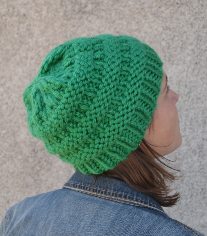 Boxcar: KELLY GREEN Knit Chunky Beanie Hat Hand Knit Green Bay bulky oversized soft ribbed banded warm gender neutral style gift boho 1895 image 1