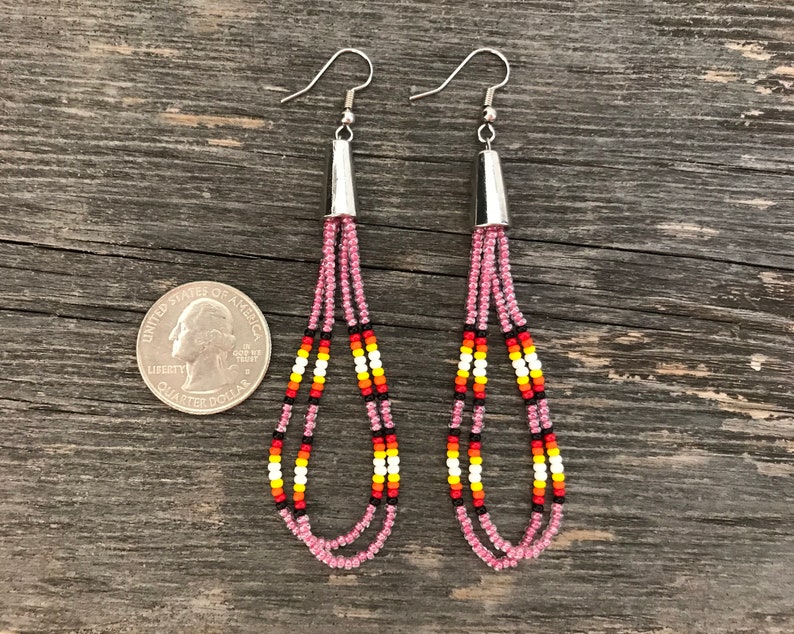 Native American Beaded Earrings Cone LOOP TASSEL long Etsy