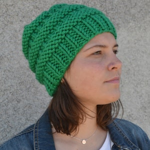 Boxcar: KELLY GREEN Knit Chunky Beanie Hat Hand Knit Green Bay bulky oversized soft ribbed banded warm gender neutral style gift boho 1895 image 6