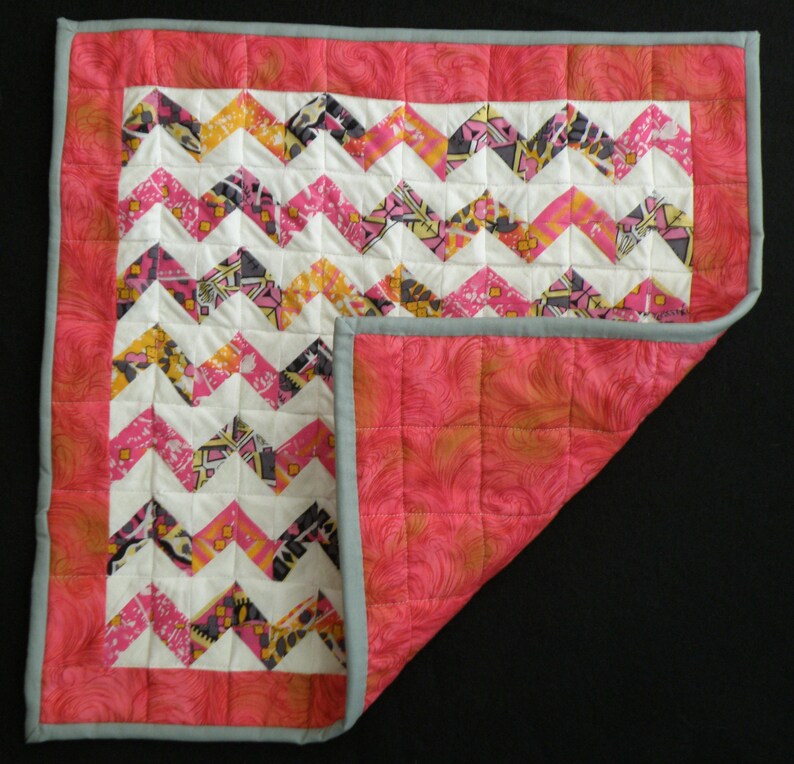 Lovey Baby Blanket PINK Chevron Mini Quilt, Security Quilt, Zigzig