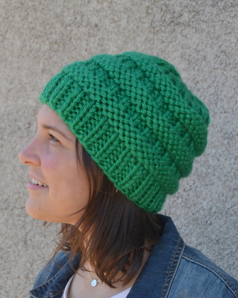 Boxcar: KELLY GREEN Knit Chunky Beanie Hat Hand Knit Green Bay bulky oversized soft ribbed banded warm gender neutral style gift boho 1895 image 2
