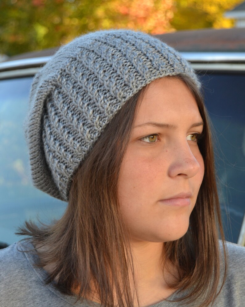 Download Caroline: GREY HEATHER Knit Slouch Beanie Mock Cable Brim ...