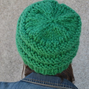 Boxcar: KELLY GREEN Knit Chunky Beanie Hat Hand Knit Green Bay bulky oversized soft ribbed banded warm gender neutral style gift boho 1895 image 3