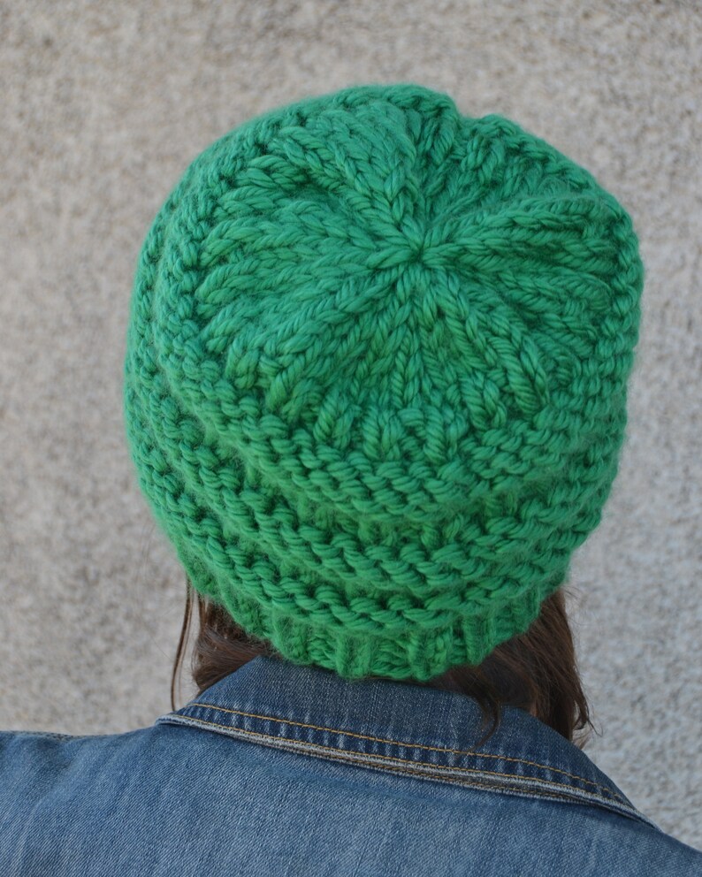 Boxcar: KELLY GREEN Knit Chunky Beanie Hat Hand Knit Green Bay bulky oversized soft ribbed banded warm gender neutral style gift boho 1895 image 3