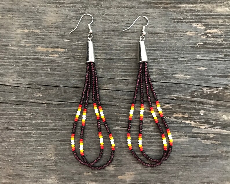 Native American Beaded Earrings Cone LOOP TASSEL long Etsy