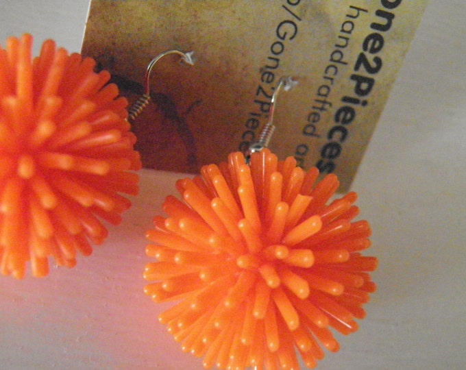 ORANGE Spiky koosh Ball Earrings on French Wires, Jewelry 004 129 Etsy