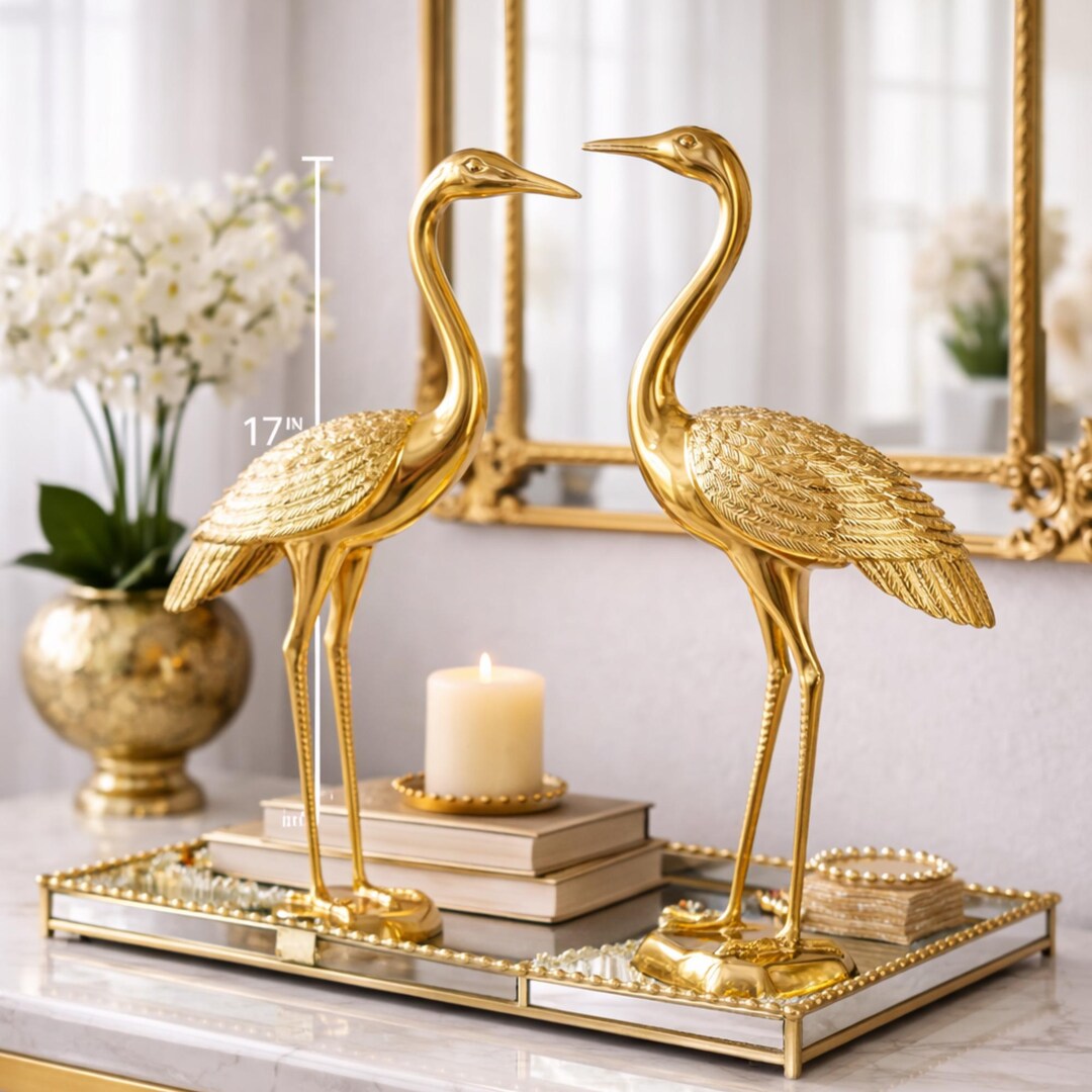 Vintage Pair Large Brass Cranes Ornate 17" Hollywood Regency Decor - Etsy