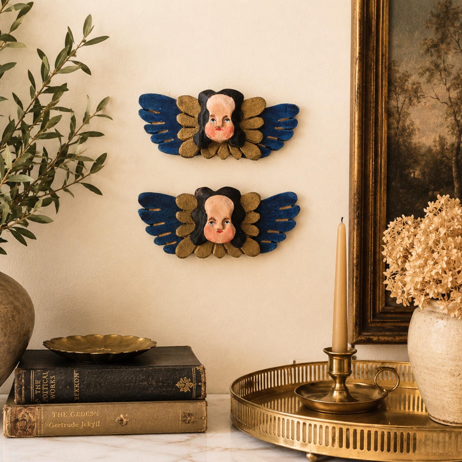 Vintage Carved Wood Angel Plaque - Etsy