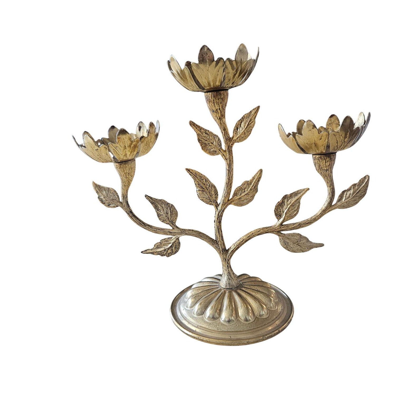 Vintage Gold Floral Candelabra, Hollywood Regency 3-Arm Candle Holder
