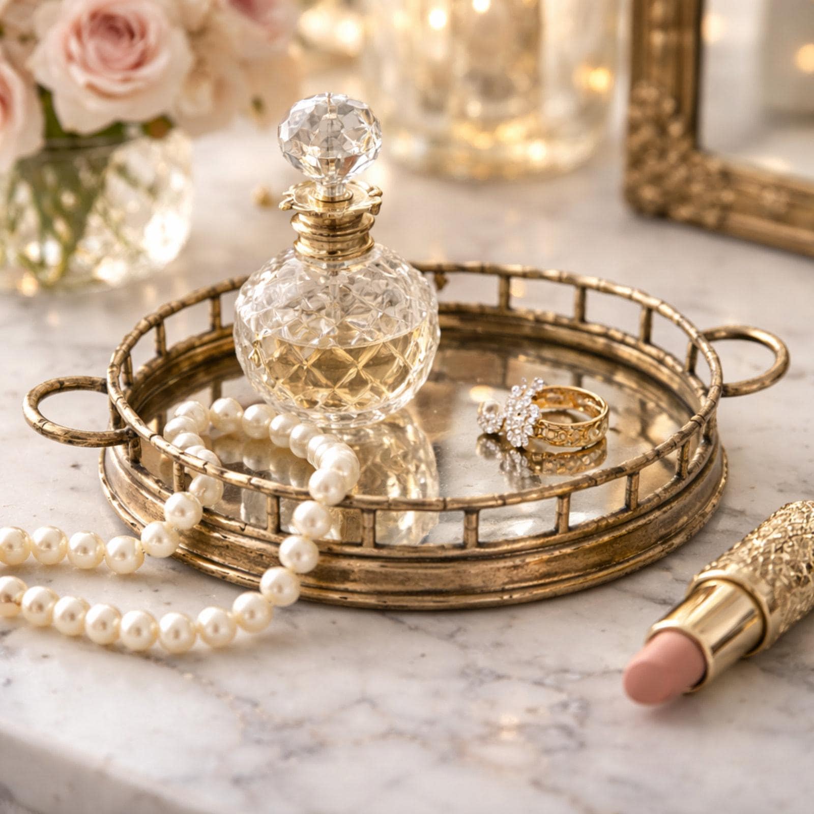 gold dressing table tray Brass Mirror standard sizing