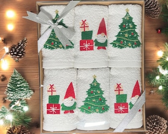 Toallas de invitados de algodón turco bordadas a mano con motivos navideños, paquete de 6