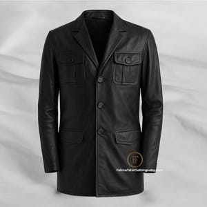 Mens Leather Blazer Coat - Premium Cowhide Longline Jacket - Tailored Fit - Custom Sizes and Embroidery - FatimaTahirClothings