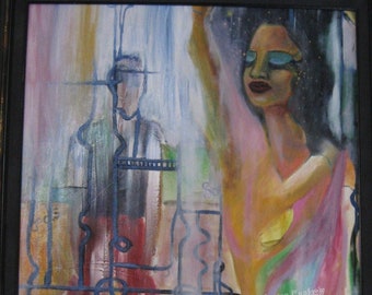 Latinx Original Art, Original Painting,  Oil on Canvas  - And Then There was You  - 42 x 25 X 3/4  inches Unframed