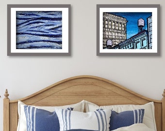 SET Of 2 ART PRINTS  Blue Art Prints, Azul Art Prints, Beach House Feel, Art Prints for Spring, Stay at Home Art, Work From Home Art, Office