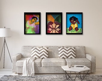 BUNDLE SET of 3 Art  PRINTS  Beautiful  Painting Wall Art Black Woman, woman of Color,  Original Art Colorful,. Uplifting,