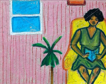 WOMAN READING Art Print, Caribbean Wall Art, Colorful Wall Decor, Woman Print, Modern Art, Beautiful Art Print, Gift Ideas for Her