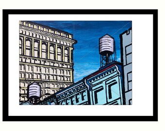 NEW York City Art Print, Architectural, NYC Water Tower Art Old NYC, Painting Wall Art, Home Decor, Beautiful Art Print, Bright, Upbeat,