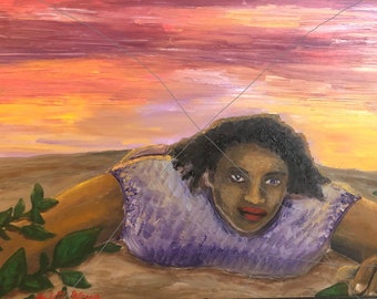 The Awakening Oil on canvas 24 inches  x 18 inches Woman of Color
