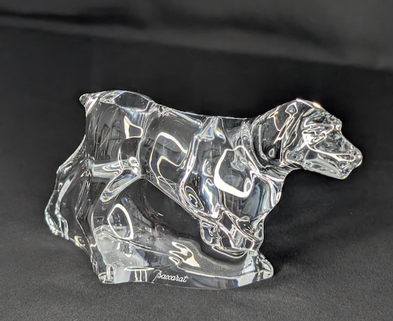 Vintage Baccarat Clear Crystal Dog Pointer Figurine Signed France