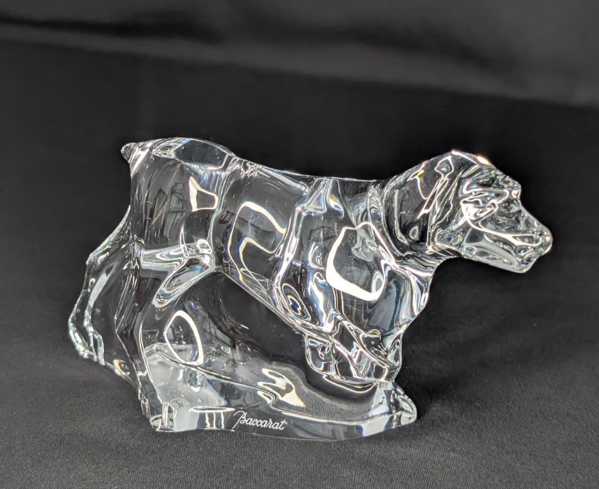 Vintage Baccarat Clear Crystal Dog Pointer Figurine Signed France