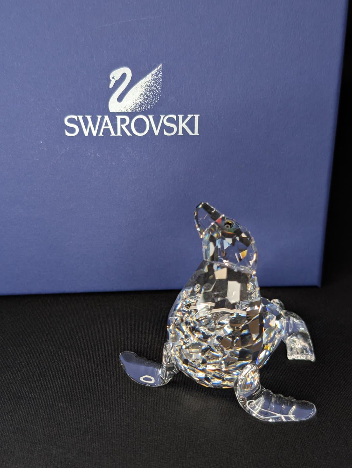 Vintage Swarovski Crystal Mother Sea Lion Figurine Boxed Retired