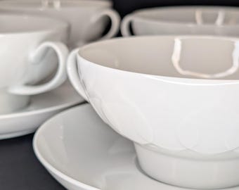 Juego de 4 cuencos para sopa Rosenthal Lotus con asas y platillos, estilo vintage, fabricados en Alemania.