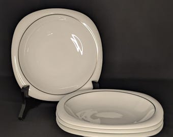 Set of 4 Rosenthal Suomi Lanka Platinum Rim Soup Pasta Bowls 8.25"