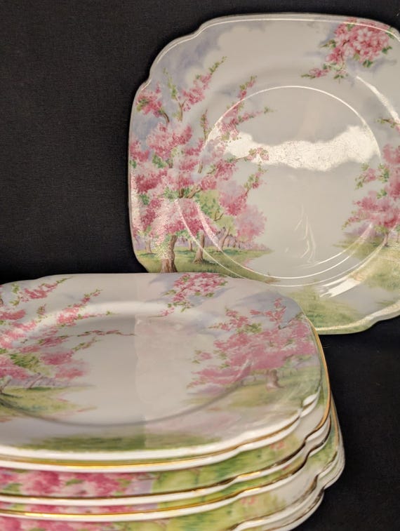 Vintage Royal Albert “blossom Time” Square Bone China Plates