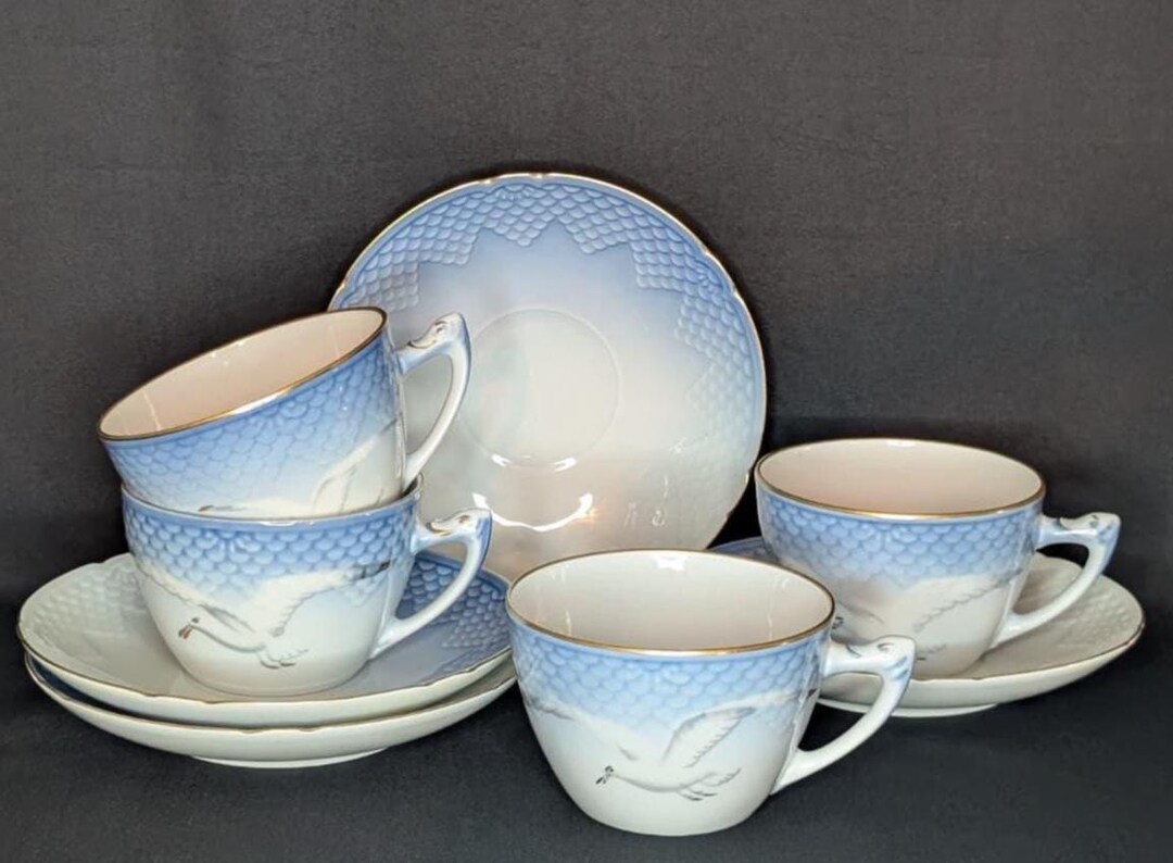 Set of 4 Vintage Bing Grondahl Seagull Teacups Saucers Denmark B&G - Etsy