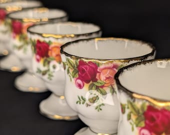 Juego de 6 hueveras vintage Royal Albert Old Country Roses de porcelana fina.