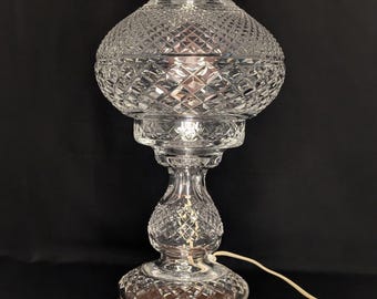 Vintage Waterford Alana Crystal Hurricane Lamp w/ Shade – 16" Ireland