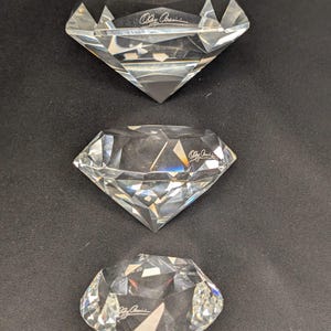 Oleg Cassini Vintage Diamond-Shaped Crystal Paperweights – Signed Set of 3