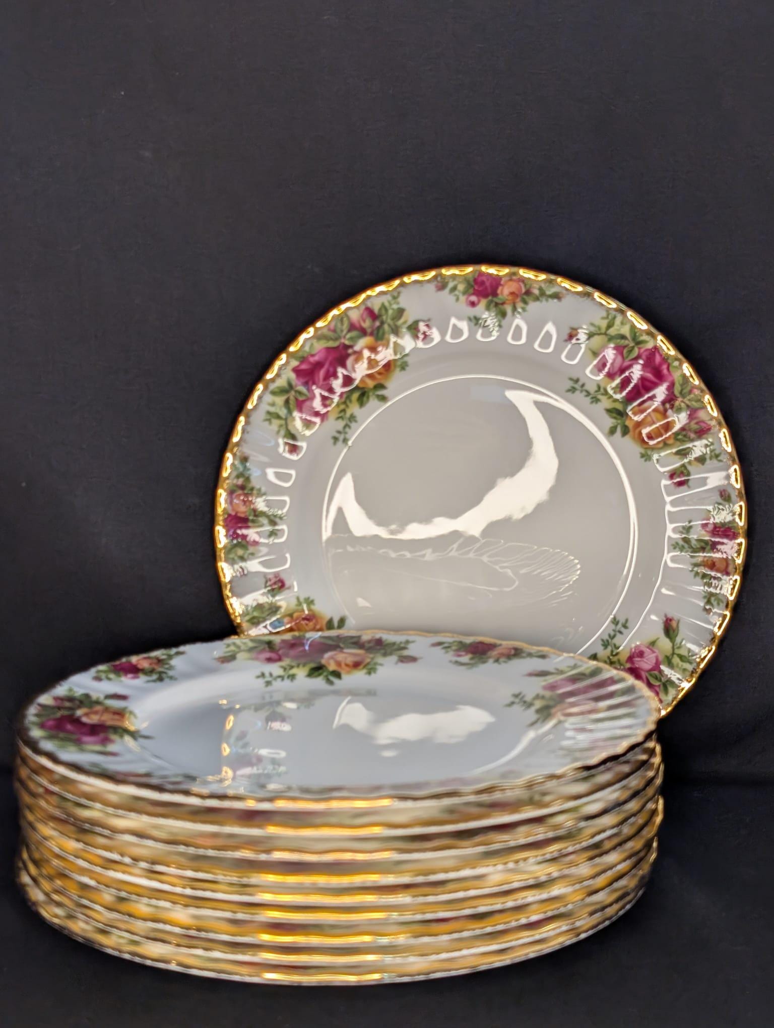 Set of 10 VTG Royal Albert Old Country Roses Dessert/Salad Plates 8"