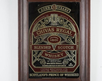 Vintage Chivas Regal Scotch Whisky reclamespiegel – 12 jaar, houten lijst, 23,5"