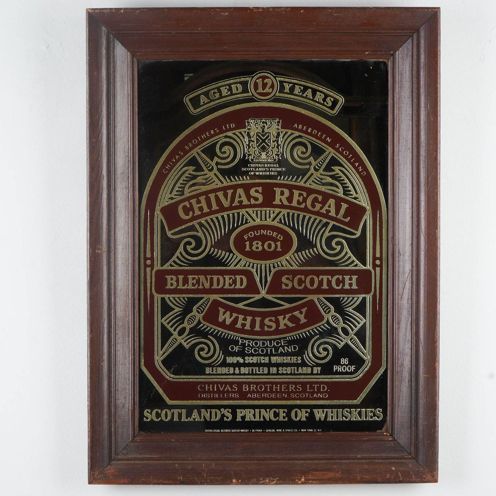 Vintage Chivas Regal Scotch Whisky Advertising Mirror – 12 Year