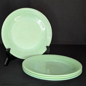 Juego de 4 platos llanos Fire-King Jane Ray Jadeite de 23 cm con borde acanalado, fabricados en EE. UU.