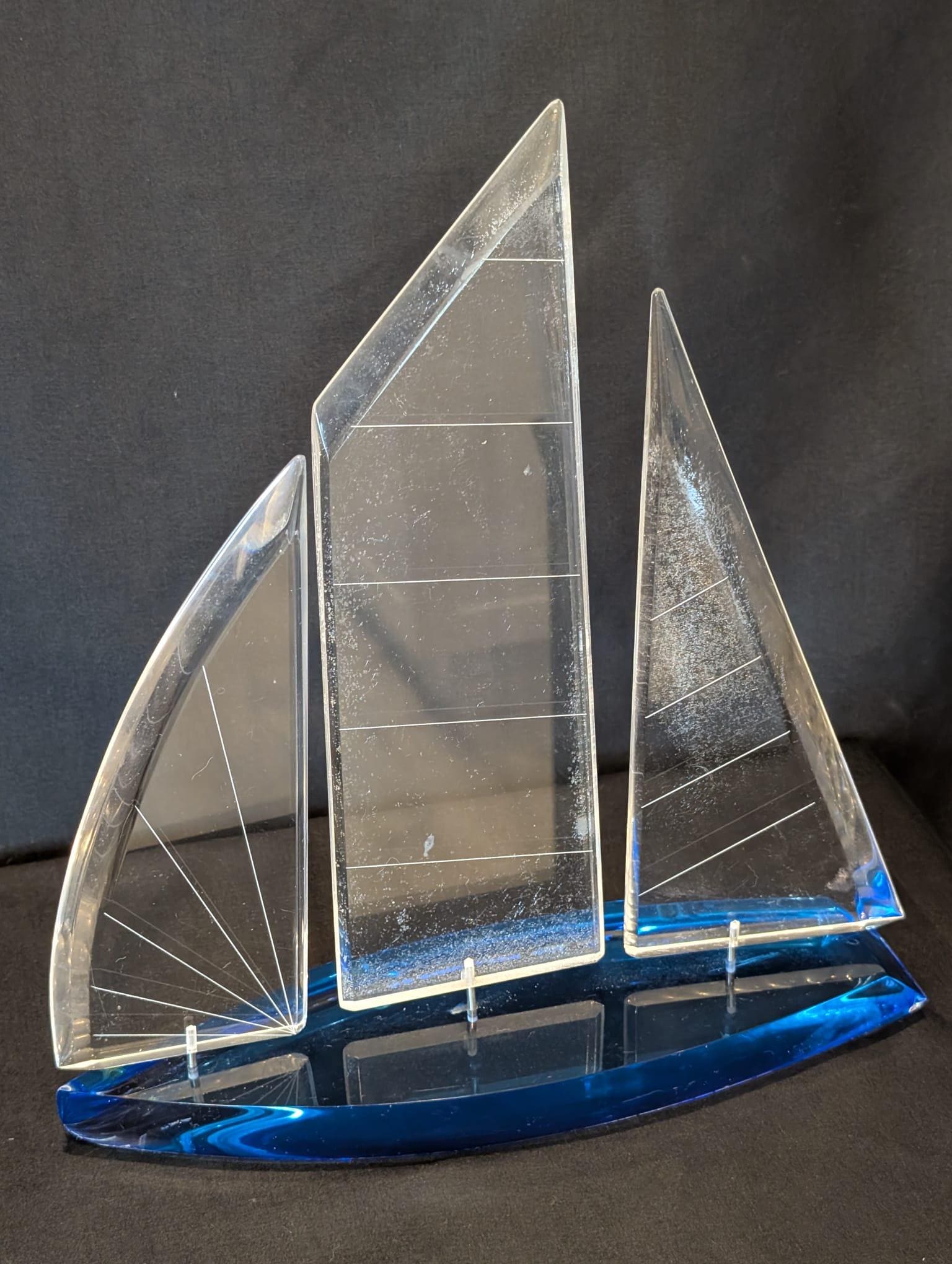 Acrylic Sailing Boat Sculpture – Signed J. Penri, Nautical Display